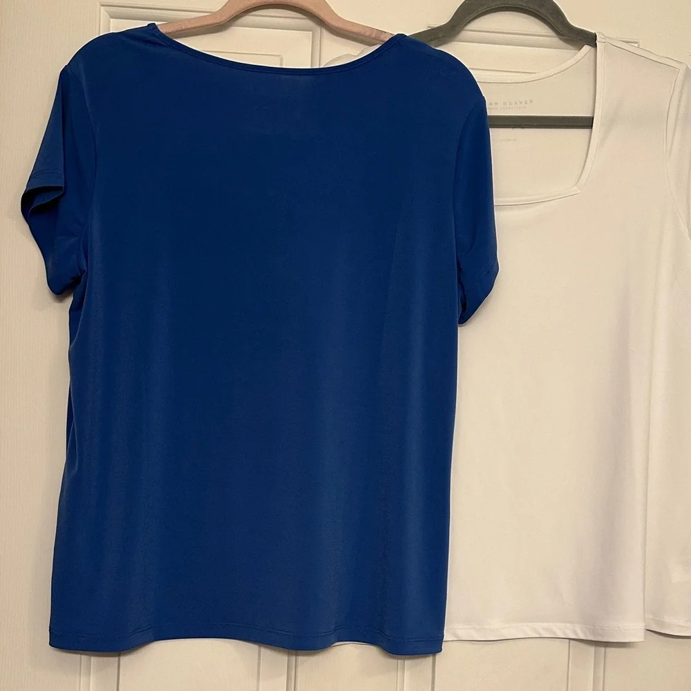 Susan Graver Set of 2 White and Blue Short Sleeve Tops - Picture 3 of 4